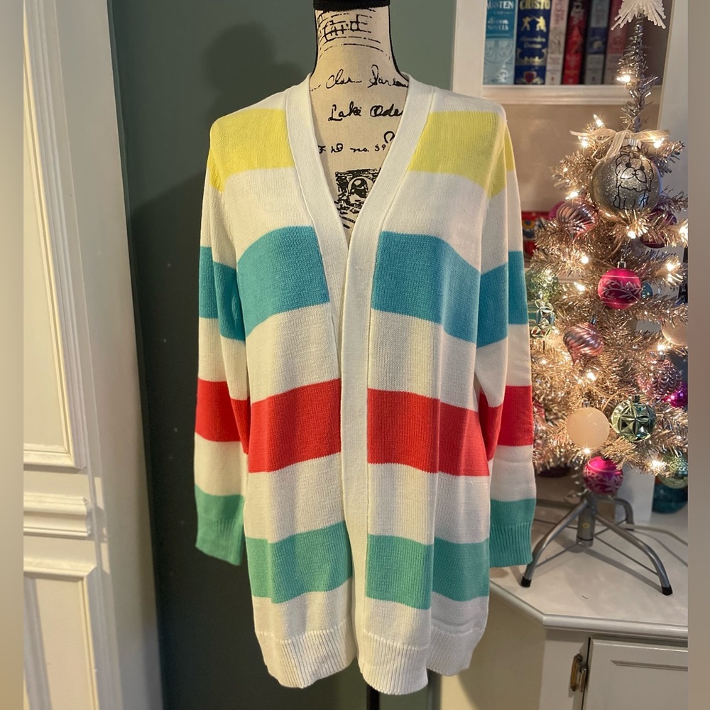 NWT Colorful Rainbow Stripe Long Cardigan